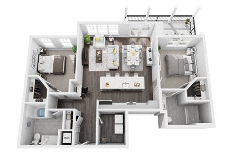 2 bed 2 bath 1195 sf 3d floor plan at St. Mary's Square North